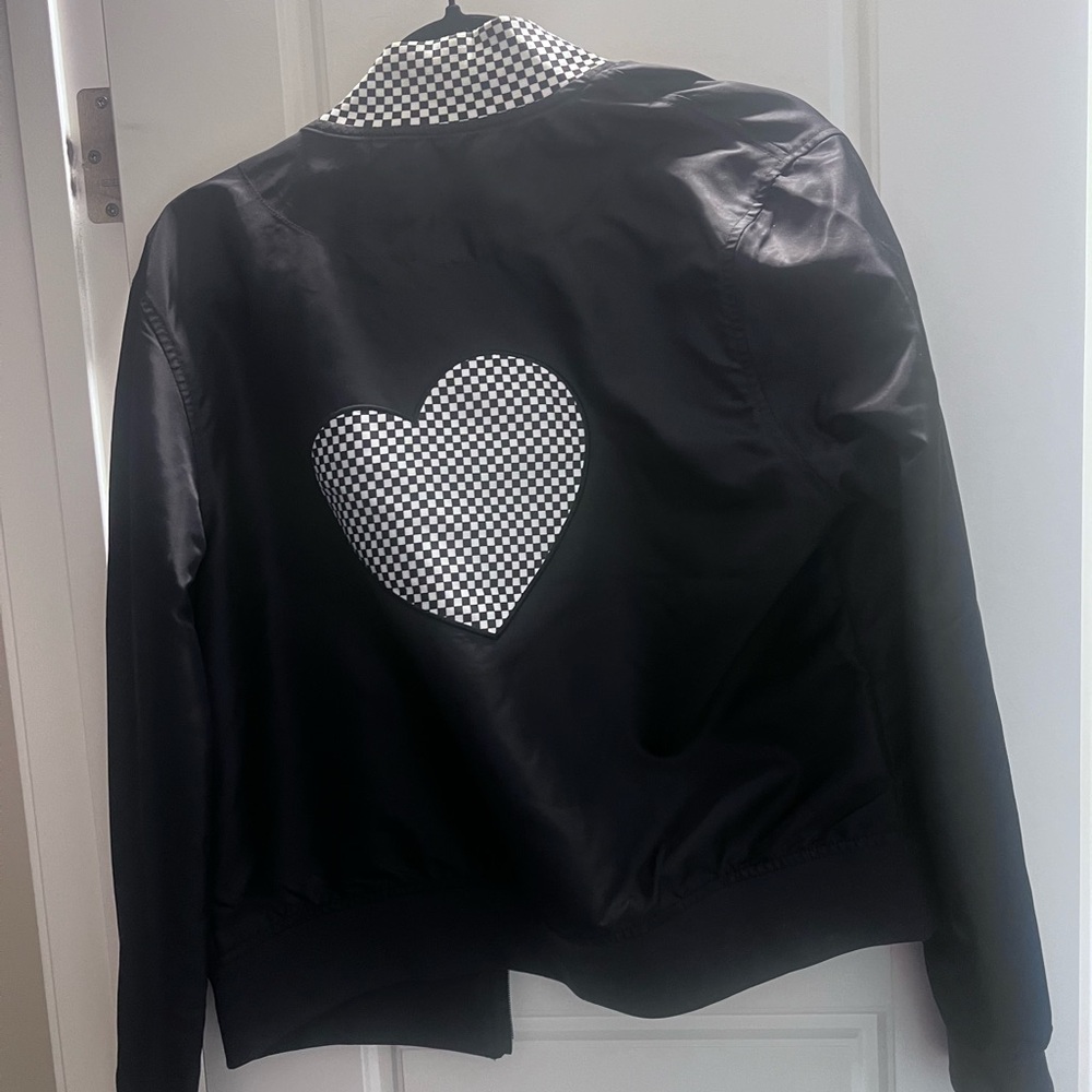 Fred Perry Black Bomber Jacket with Red Heart Accents - Picture 2 of 3